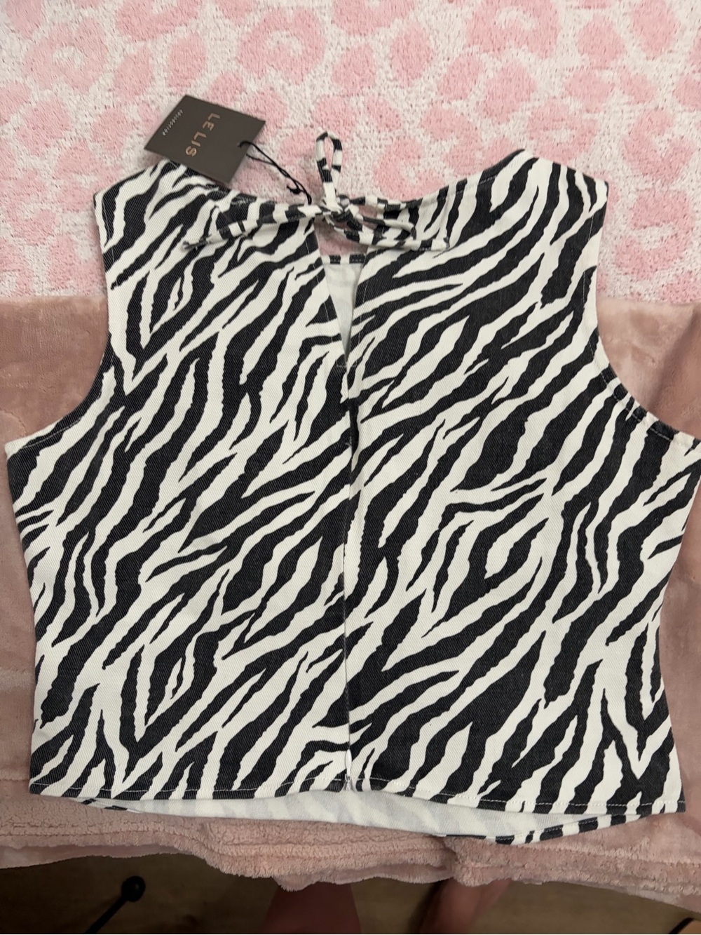 Le Lis Black & White Zebra Print Tie-Back Tank